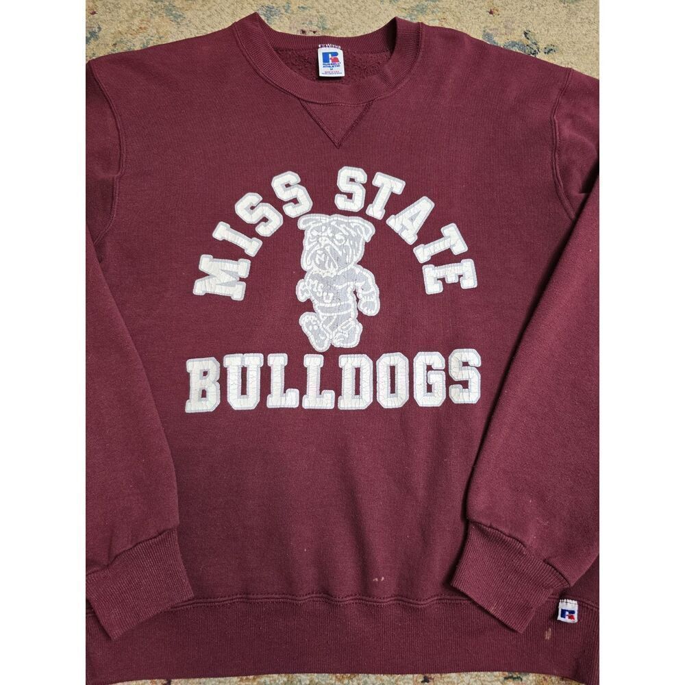 Vtg 90s Mississippi State Bulldogs Bully Pullover Sweatshirt Size Medium Maroon